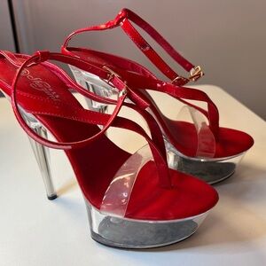 Shuzumiao Seductive Red Transparent Platform Heels with straps size 7